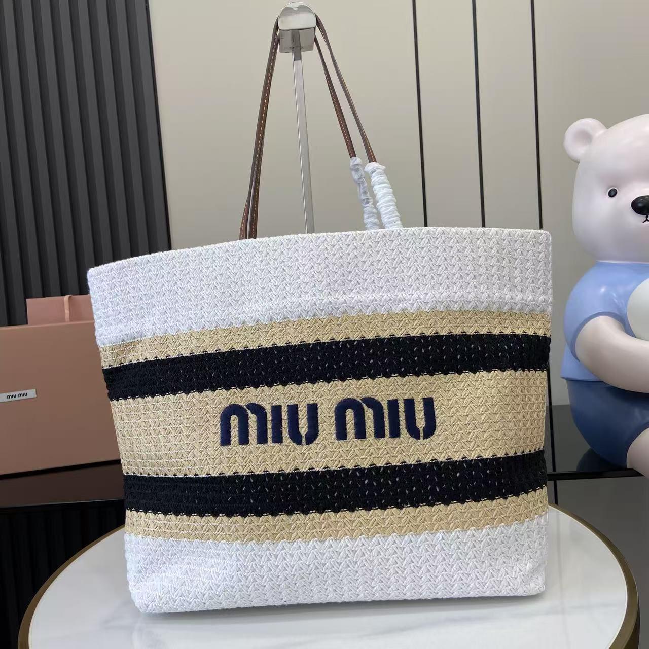 Miu Miu Raffia-Effect Woven ToteBag 5BG228 - DesignerGu