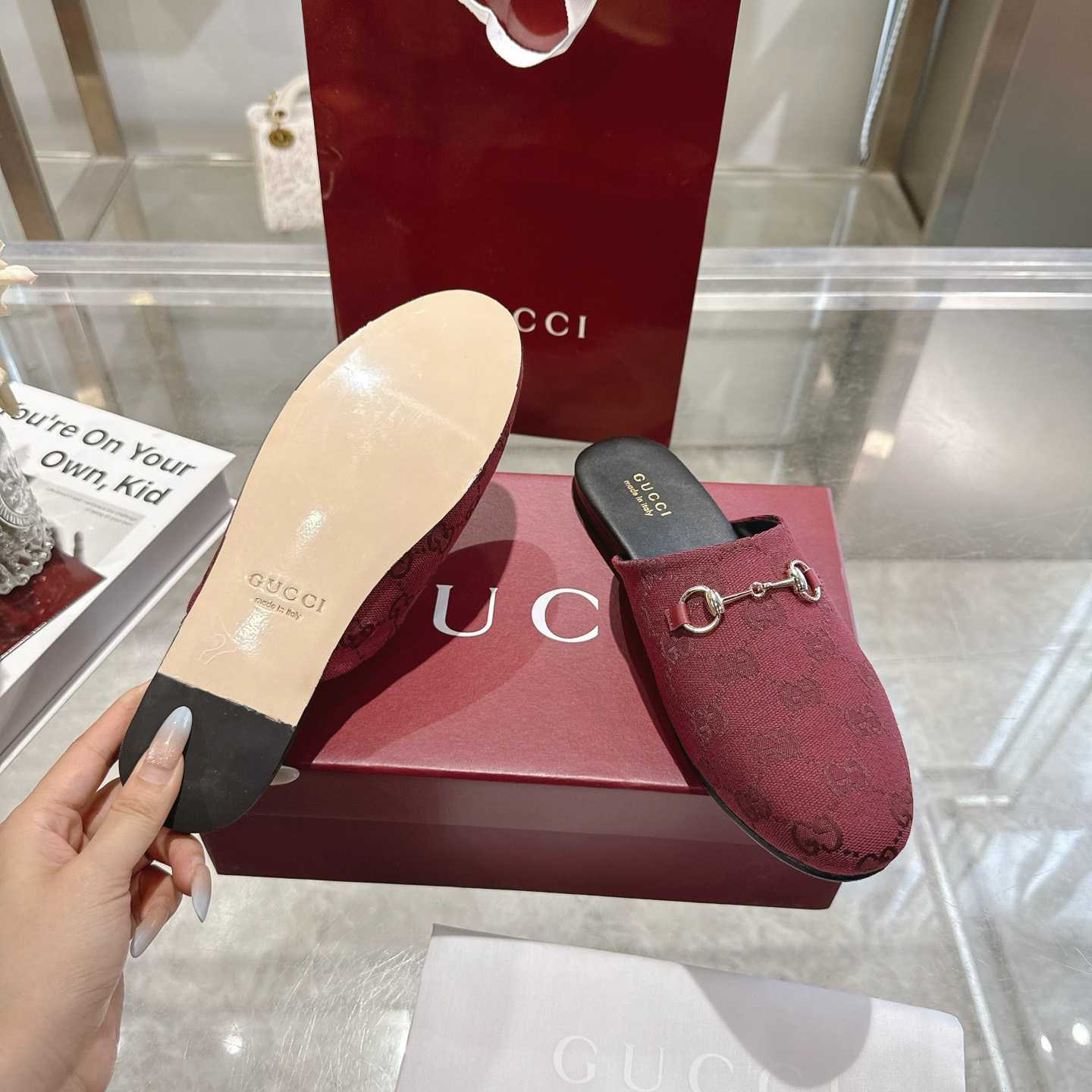 Gucci   Lucy Logo Suede Mule Loafers - DesignerGu