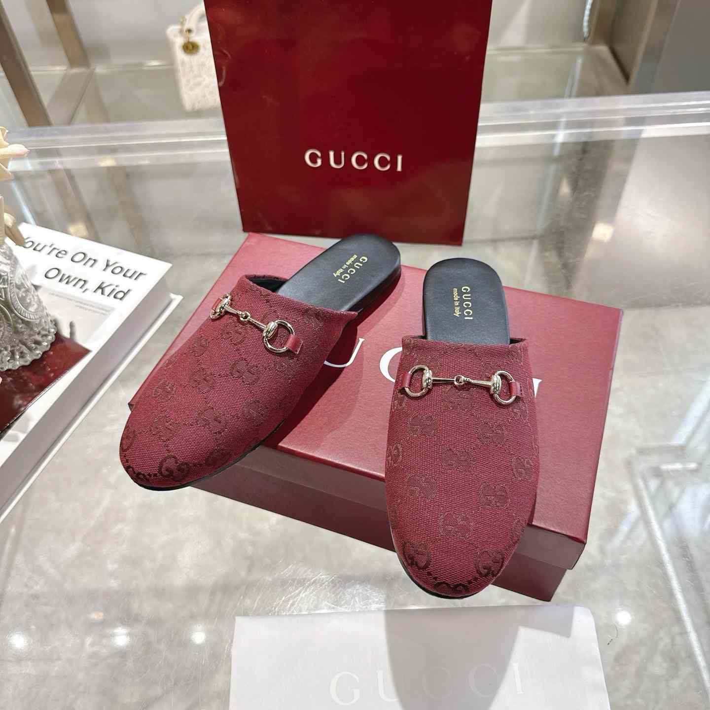 Gucci   Lucy Logo Suede Mule Loafers - DesignerGu