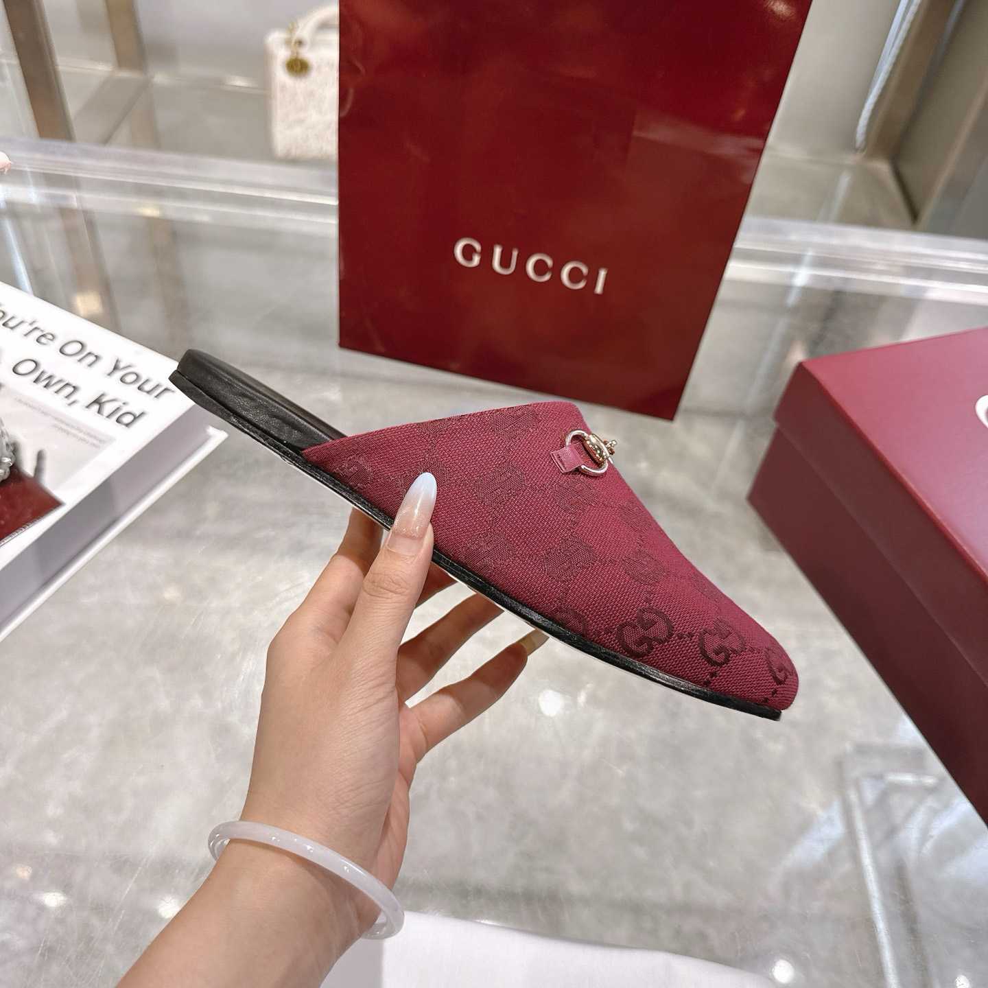 Gucci   Lucy Logo Suede Mule Loafers - DesignerGu