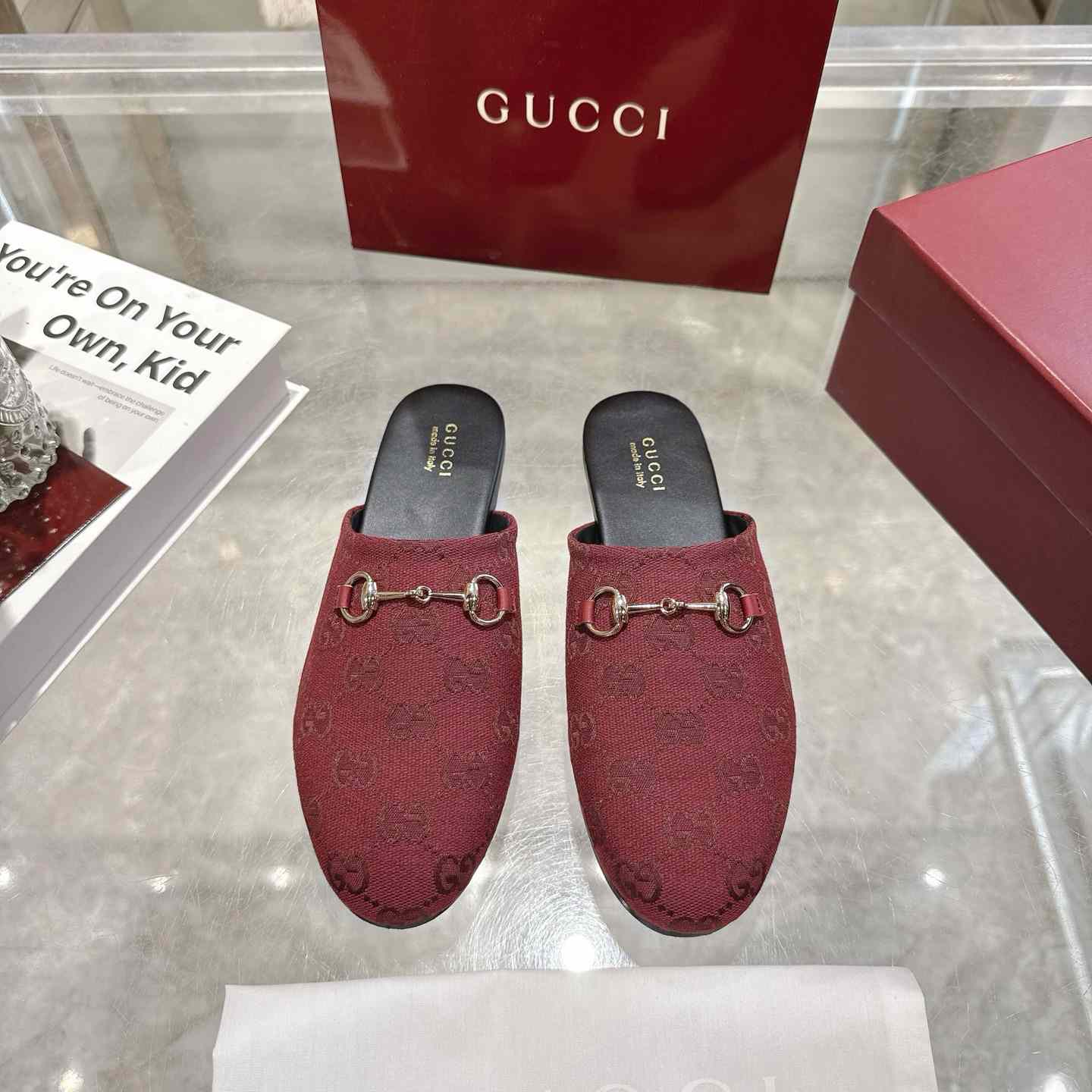Gucci   Lucy Logo Suede Mule Loafers - DesignerGu