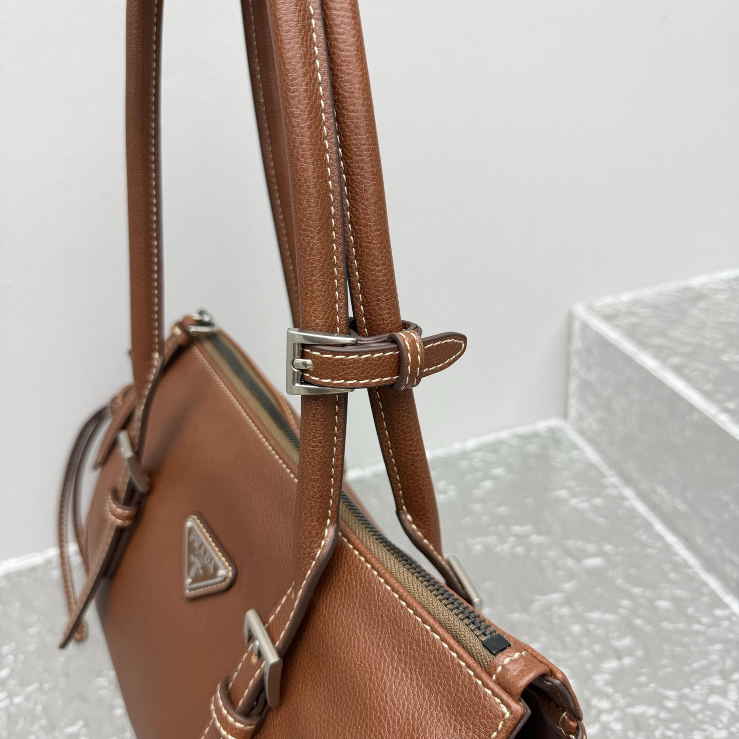 Prada Bonnie Medium Antiqued Leather Tote Bag - DesignerGu