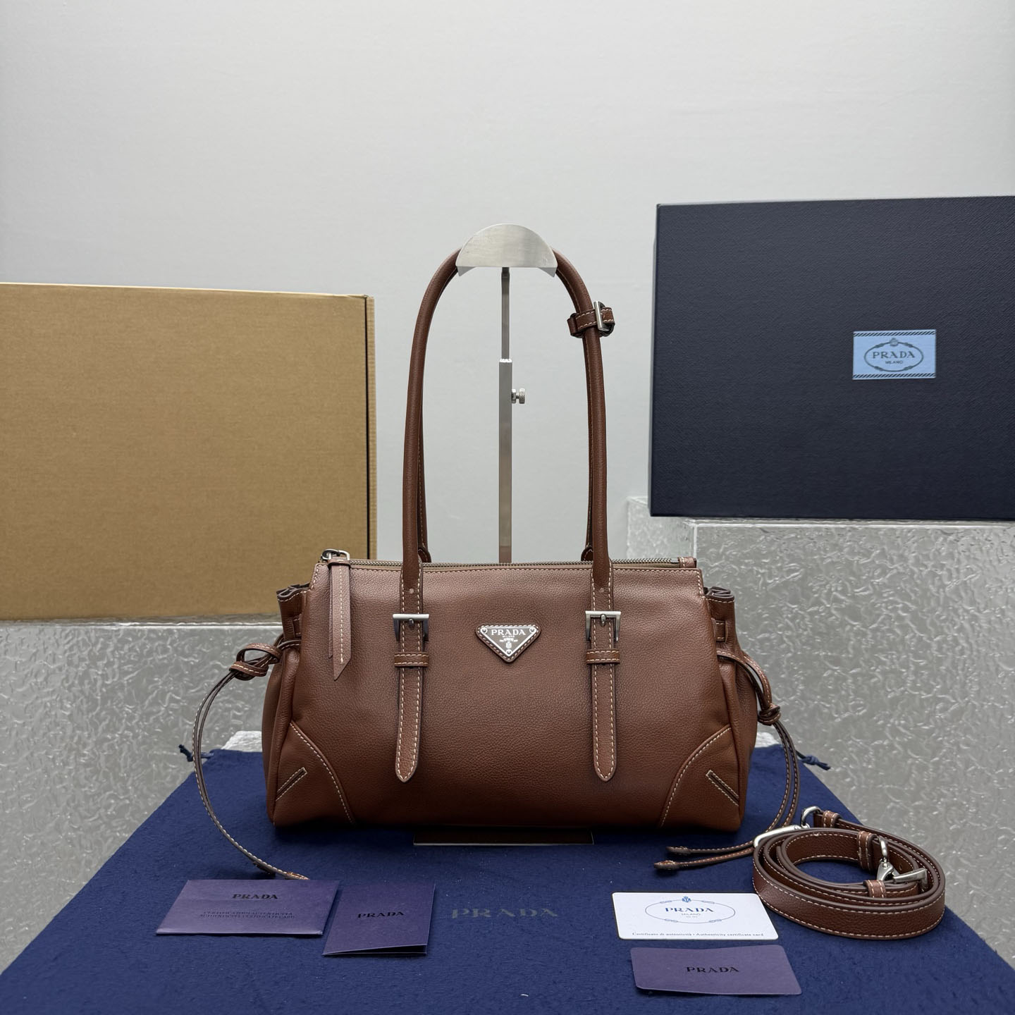 Prada Bonnie Medium Antiqued Leather Tote Bag - DesignerGu
