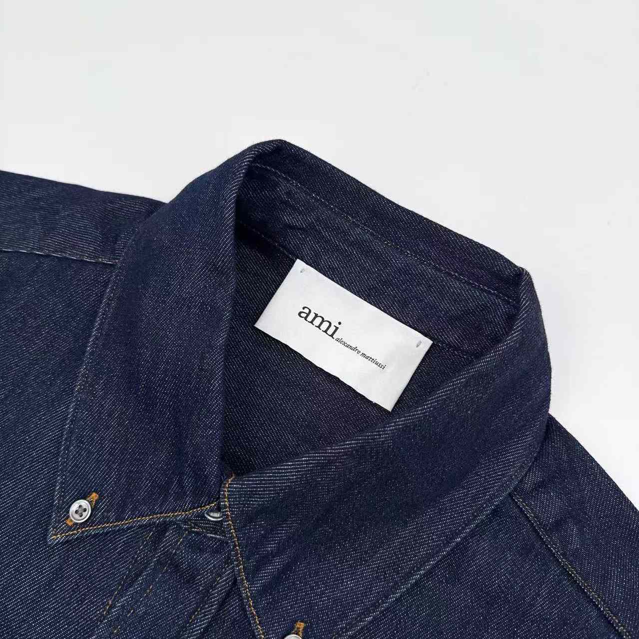 AMI Paris Blue Denim Cotton Ami De Coeur Shirt - DesignerGu