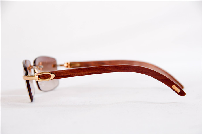 Cartier 3524012 Wood Big Lens Sunglasses In Gold Brown - 