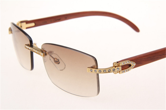 Cartier 3524012 Diamond Wood Sunglasses In Gold With Brown Gradient Lens - 