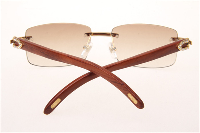 Cartier 3524012 Diamond Wood Sunglasses In Gold With Brown Gradient Lens - 