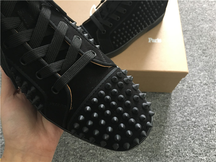 Limited Version Christian Louboutin Louis Spikes Black Orlato Suede Sneakers - DesignerGu