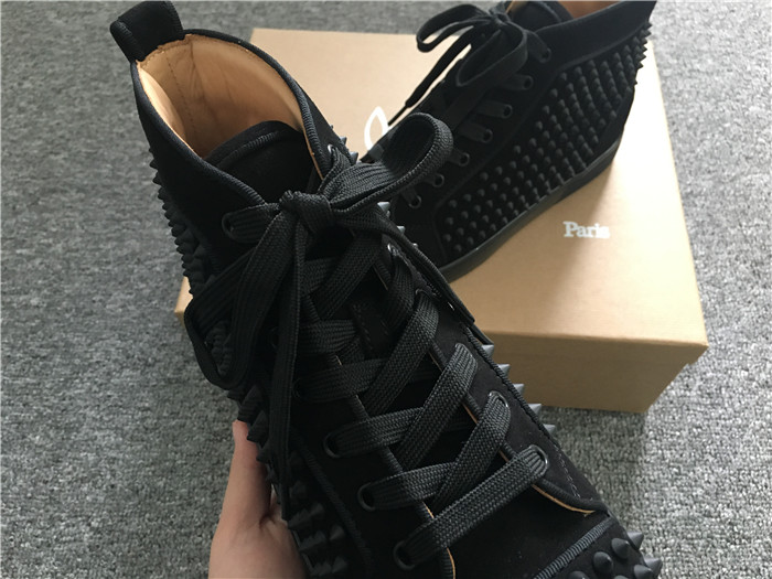 Limited Version Christian Louboutin Louis Spikes Black Orlato Suede Sneakers - DesignerGu