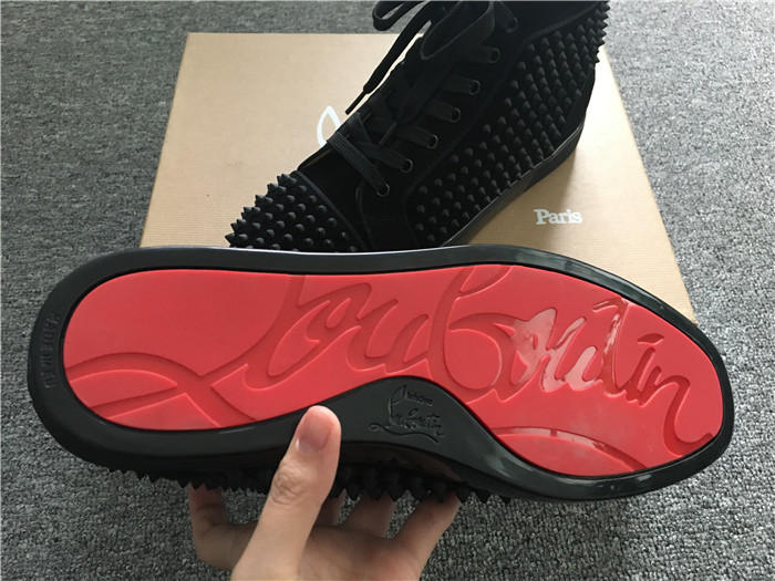 Limited Version Christian Louboutin Louis Spikes Black Orlato Suede Sneakers - DesignerGu
