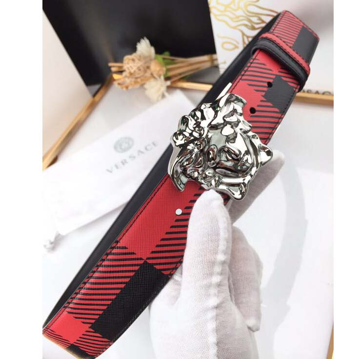 Versace Medusa Reversible Silver Buckle Leather Belt - 