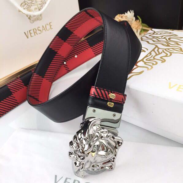 Versace Medusa Reversible Silver Buckle Leather Belt - 