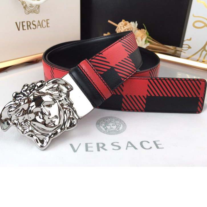 Versace Medusa Reversible Silver Buckle Leather Belt - 
