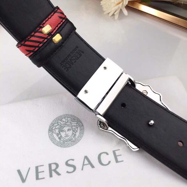 Versace Medusa Reversible Silver Buckle Leather Belt - 
