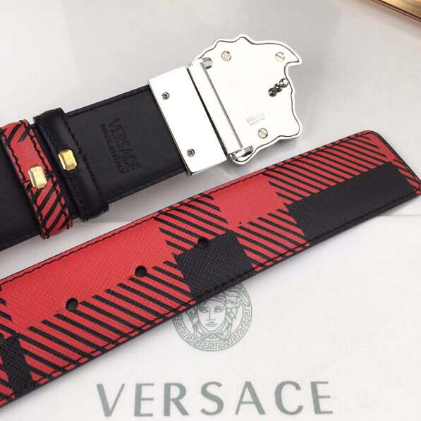 Versace Medusa Reversible Silver Buckle Leather Belt - 