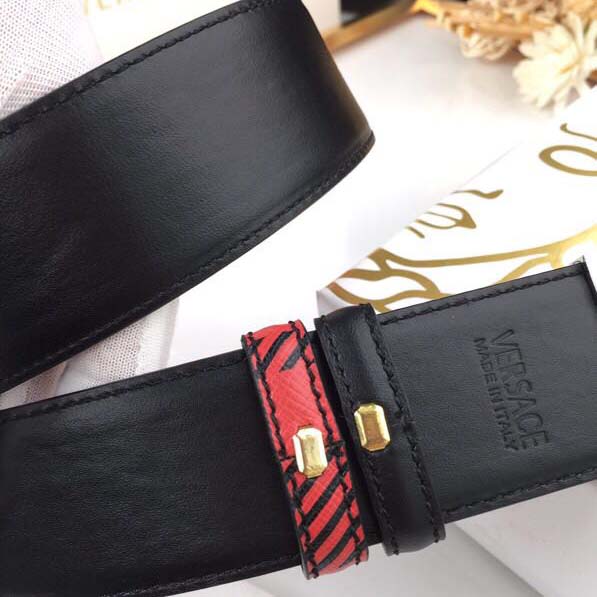 Versace Medusa Reversible Silver Buckle Leather Belt - 