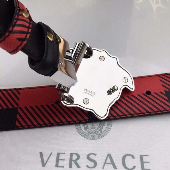 Versace Medusa Reversible Silver Buckle Leather Belt - 