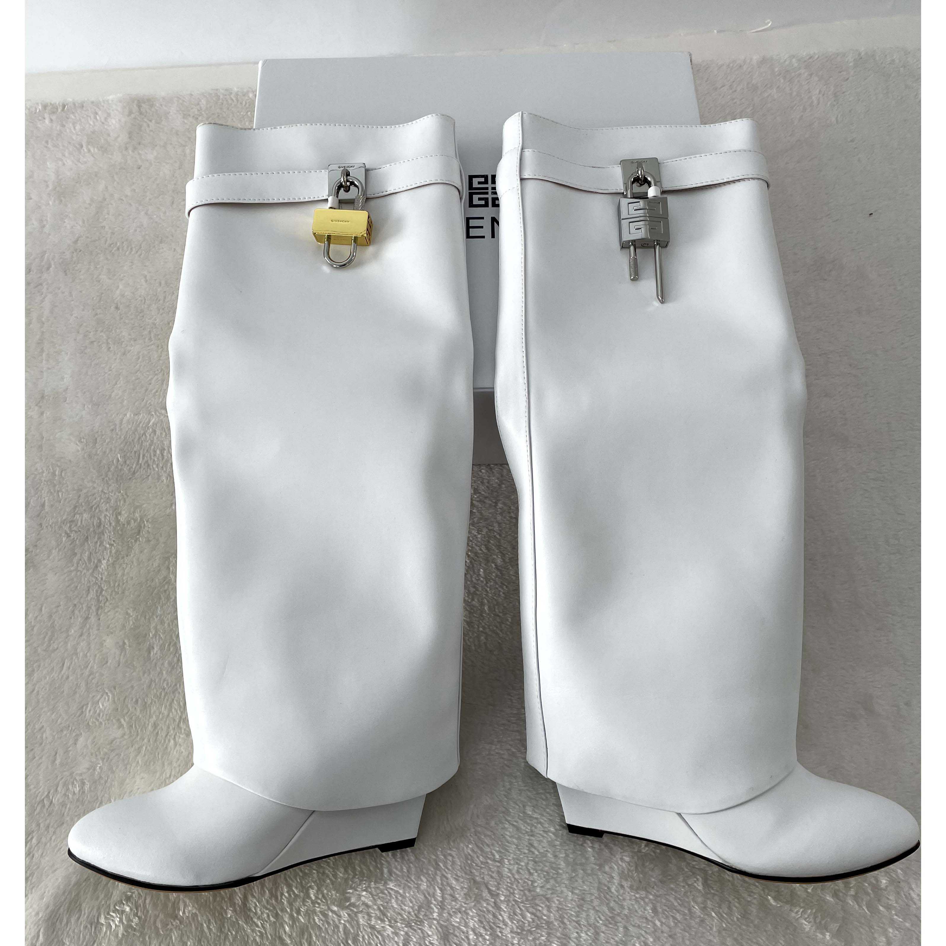 Givenchy Shark Lock Pant Boots In Leather In White - DesignerGu