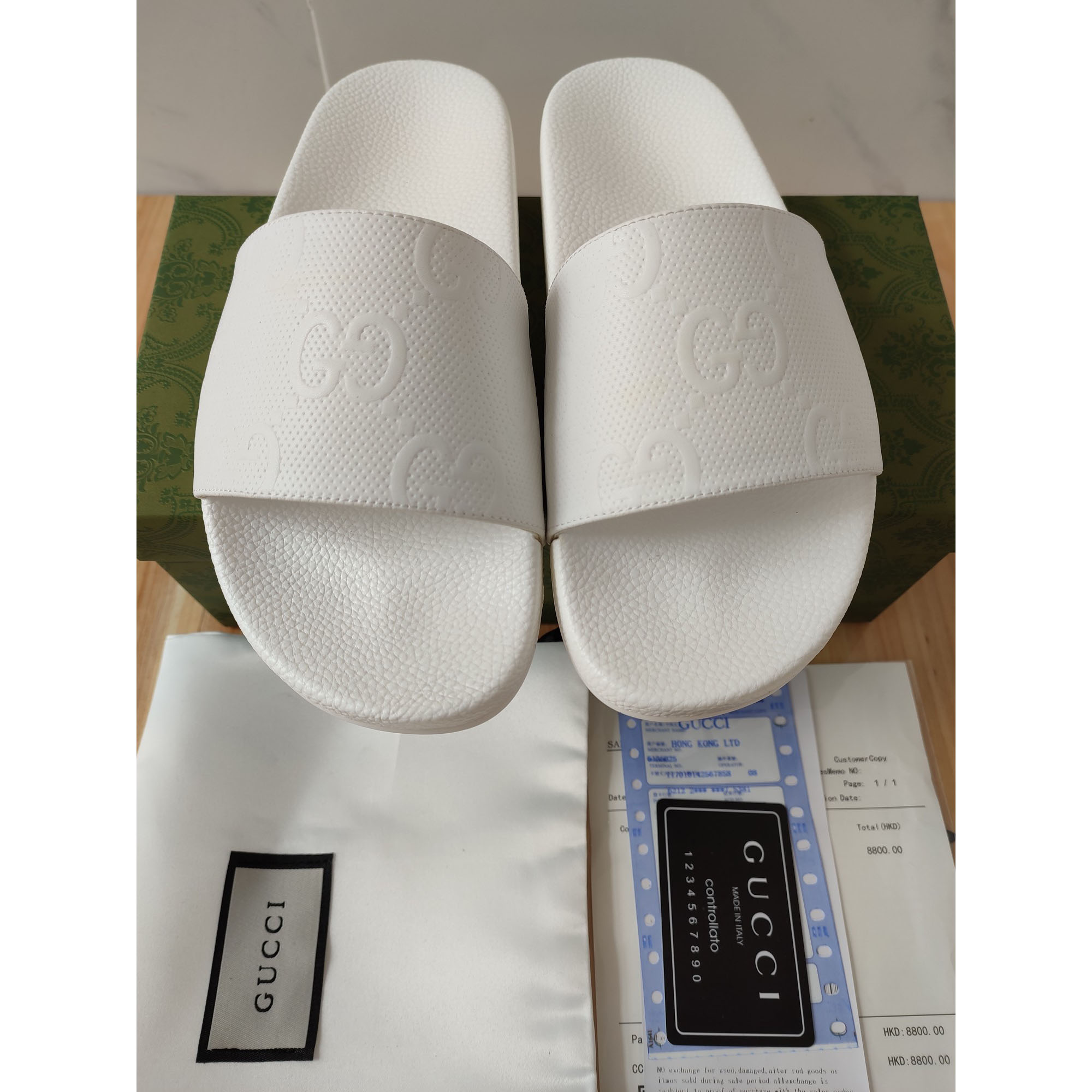Gucci Logo Rubber Slide Sandal In White - 
