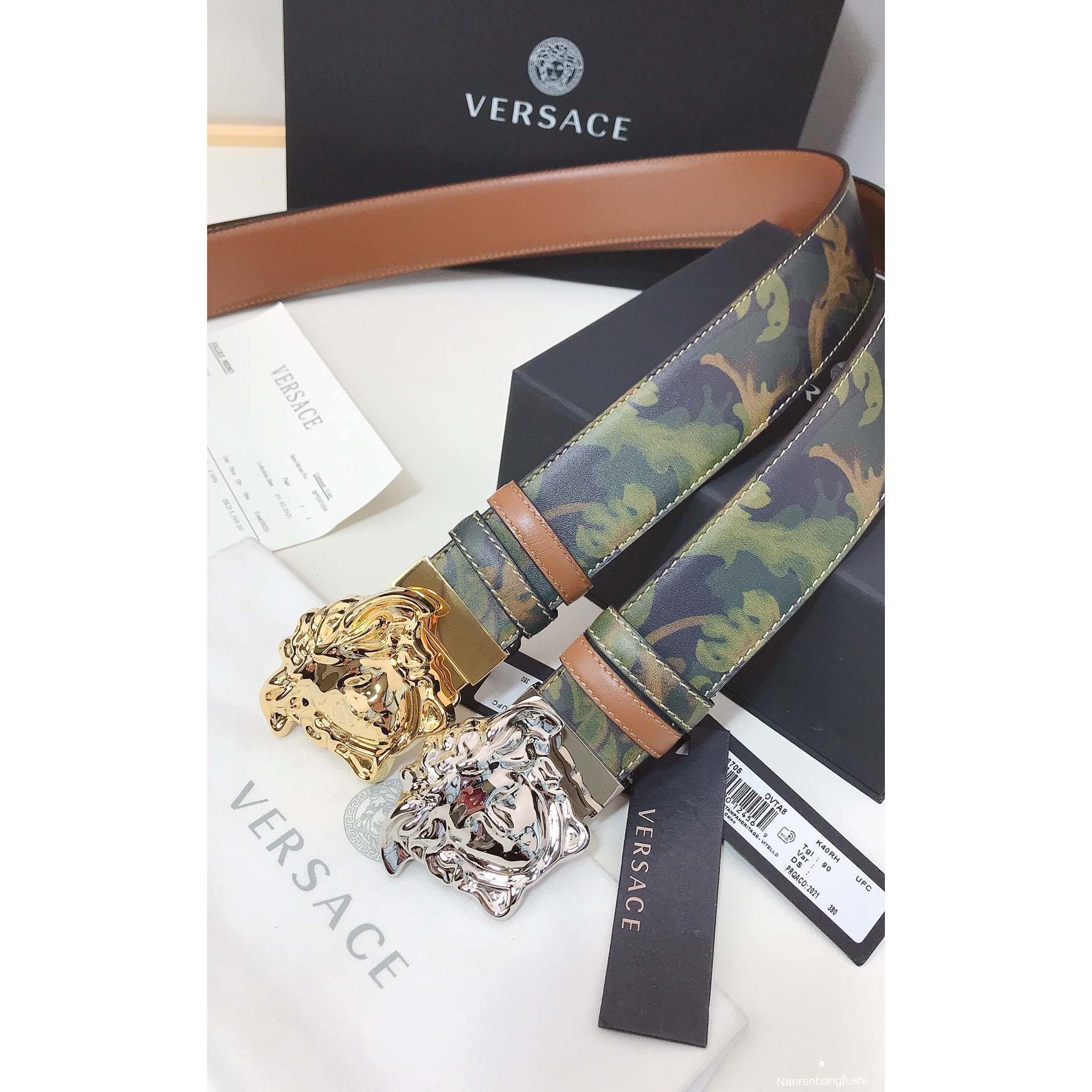 Versace Barocco Print Palazzo 40 MM Belt  - 