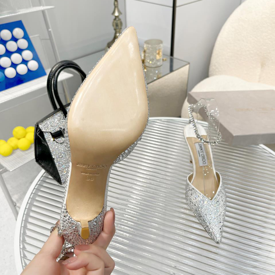 Jimmy Choo Saeda 100 Lvory Satin Pumps With Crystal Embellishment - 