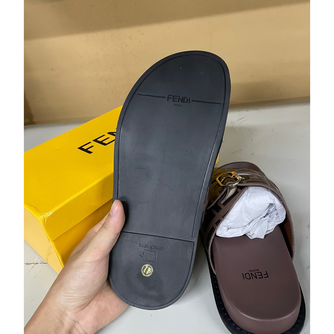 Fendi Multicolor Leather Slides(Brown) - DesignerGu