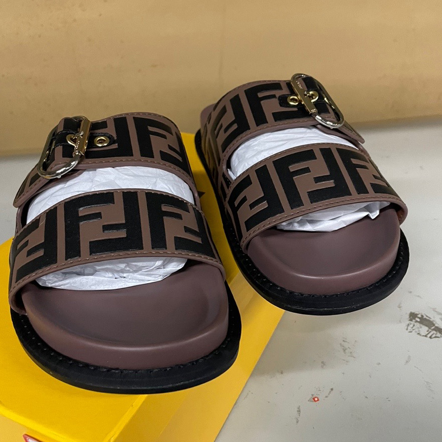 Fendi Multicolor Leather Slides(Brown) - DesignerGu