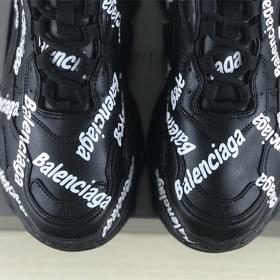 Balenciaga Triple S Logotype Sneaker In Black And White Technical Material - DesignerGu