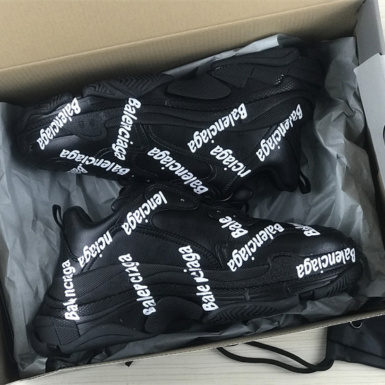Balenciaga Triple S Logotype Sneaker In Black And White Technical Material - DesignerGu