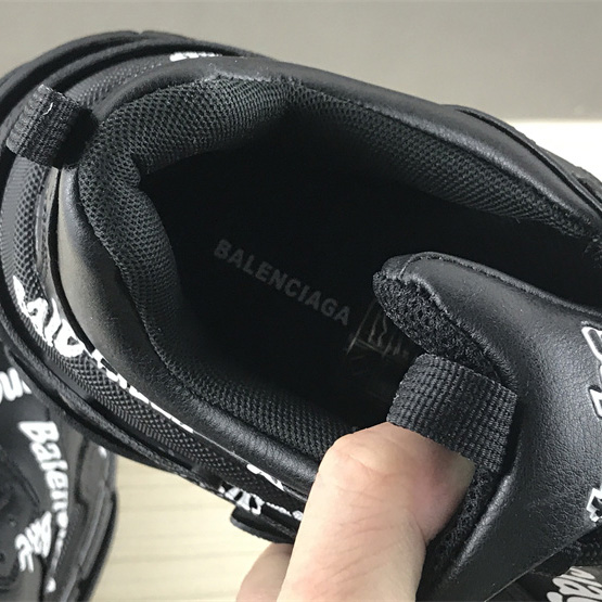 Balenciaga Triple S Logotype Sneaker In Black And White Technical Material - DesignerGu