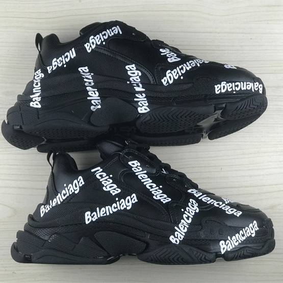 Balenciaga Triple S Logotype Sneaker In Black And White Technical Material - DesignerGu