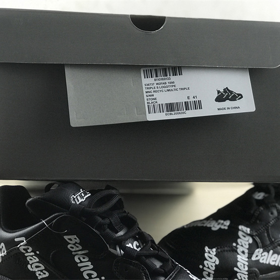 Balenciaga Triple S Logotype Sneaker In Black And White Technical Material - DesignerGu