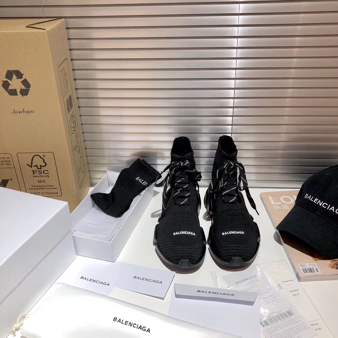 Balenciaga Speed 2.0 Lace-Up Sneaker In Black Recycled Knit - 