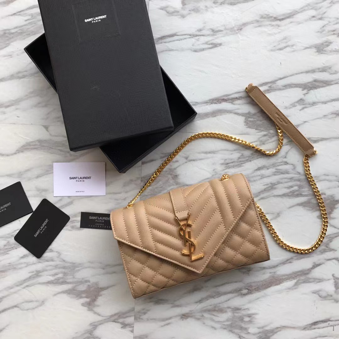 Saint Laurent Envelope Small Bag In Mix Matelasse Grain De Poudre Embossed Leather(21-13-6cm) - 