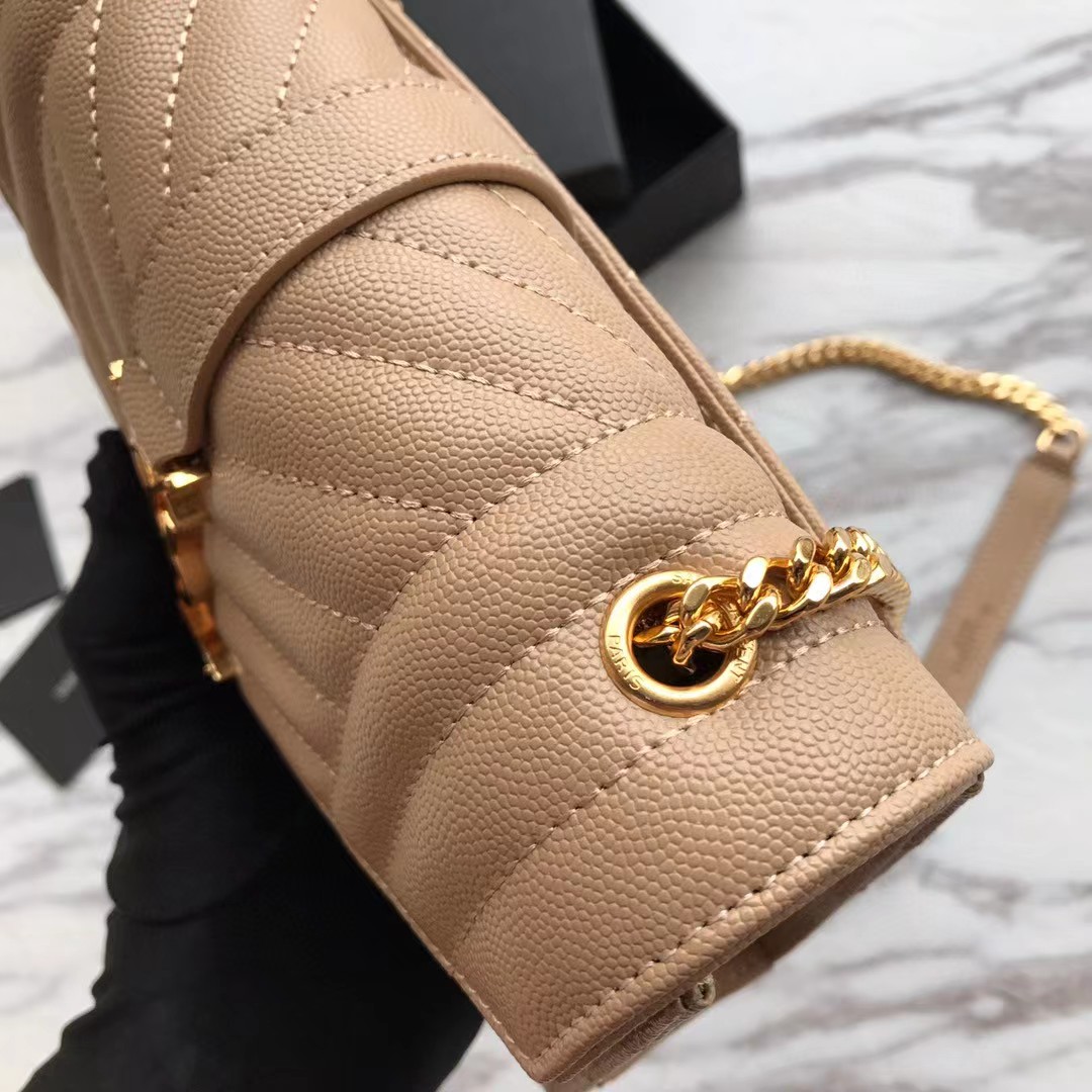 Saint Laurent Envelope Small Bag In Mix Matelasse Grain De Poudre Embossed Leather(21-13-6cm) - 