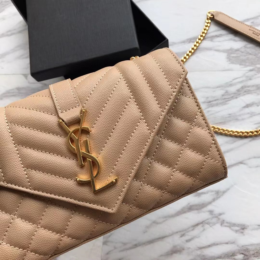 Saint Laurent Envelope Small Bag In Mix Matelasse Grain De Poudre Embossed Leather(21-13-6cm) - 