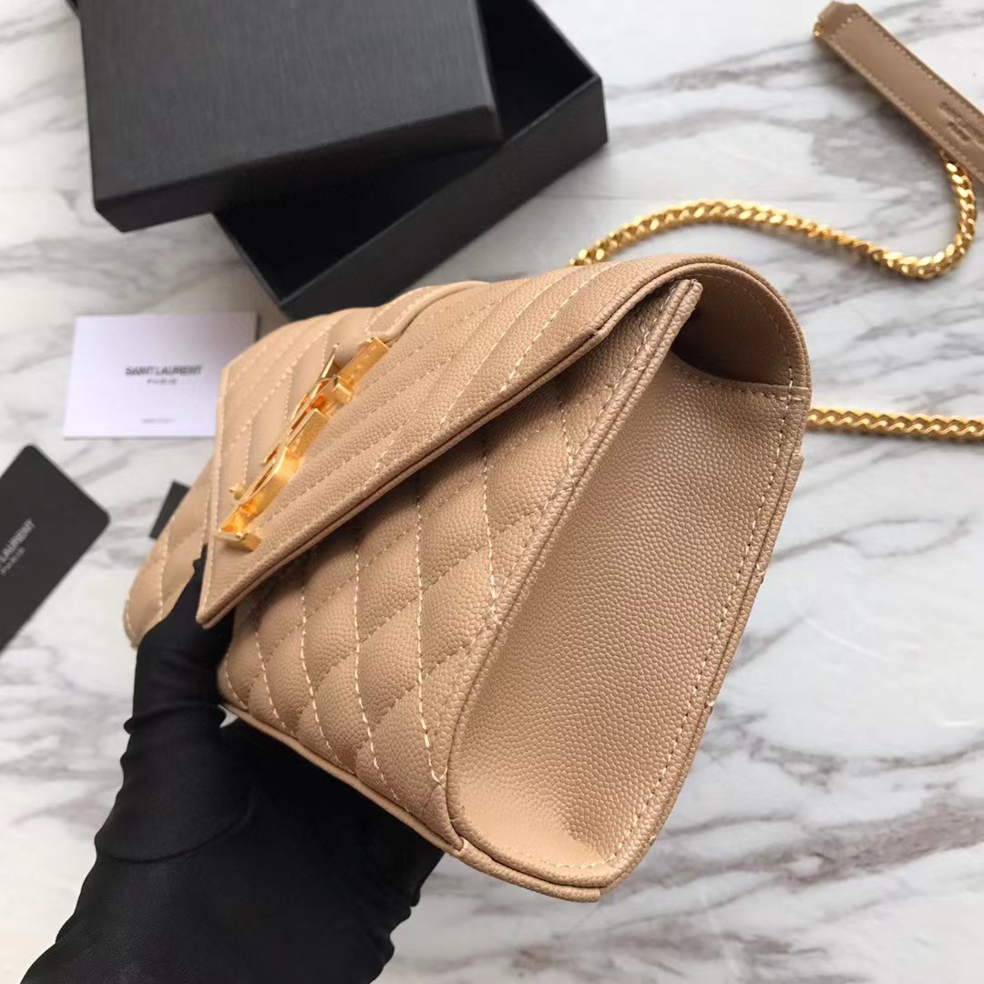 Saint Laurent Envelope Small Bag In Mix Matelasse Grain De Poudre Embossed Leather(21-13-6cm) - 
