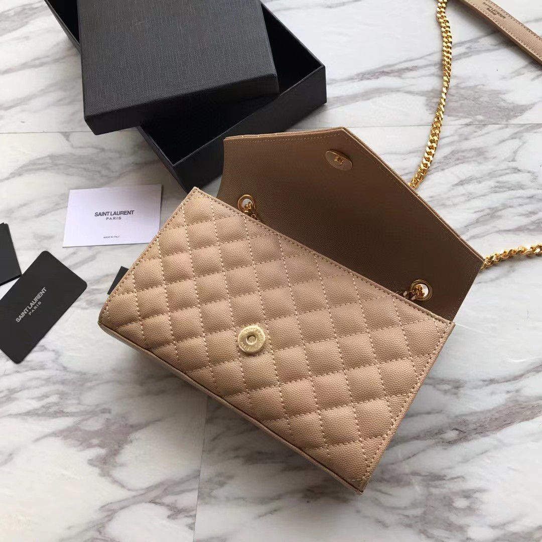 Saint Laurent Envelope Small Bag In Mix Matelasse Grain De Poudre Embossed Leather(21-13-6cm) - 