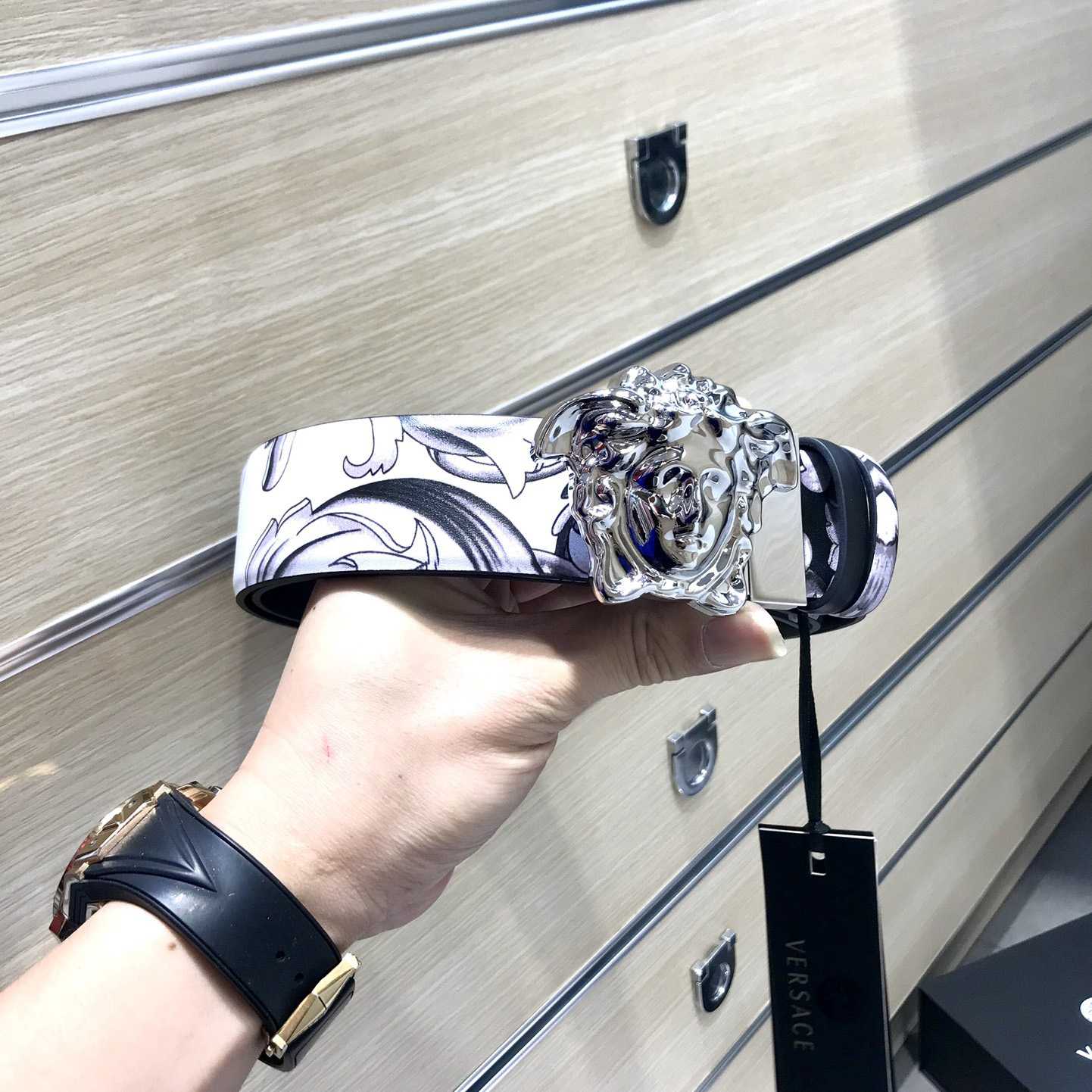 Versace La Medusa Silver Baroque Reversible Belt - DesignerGu