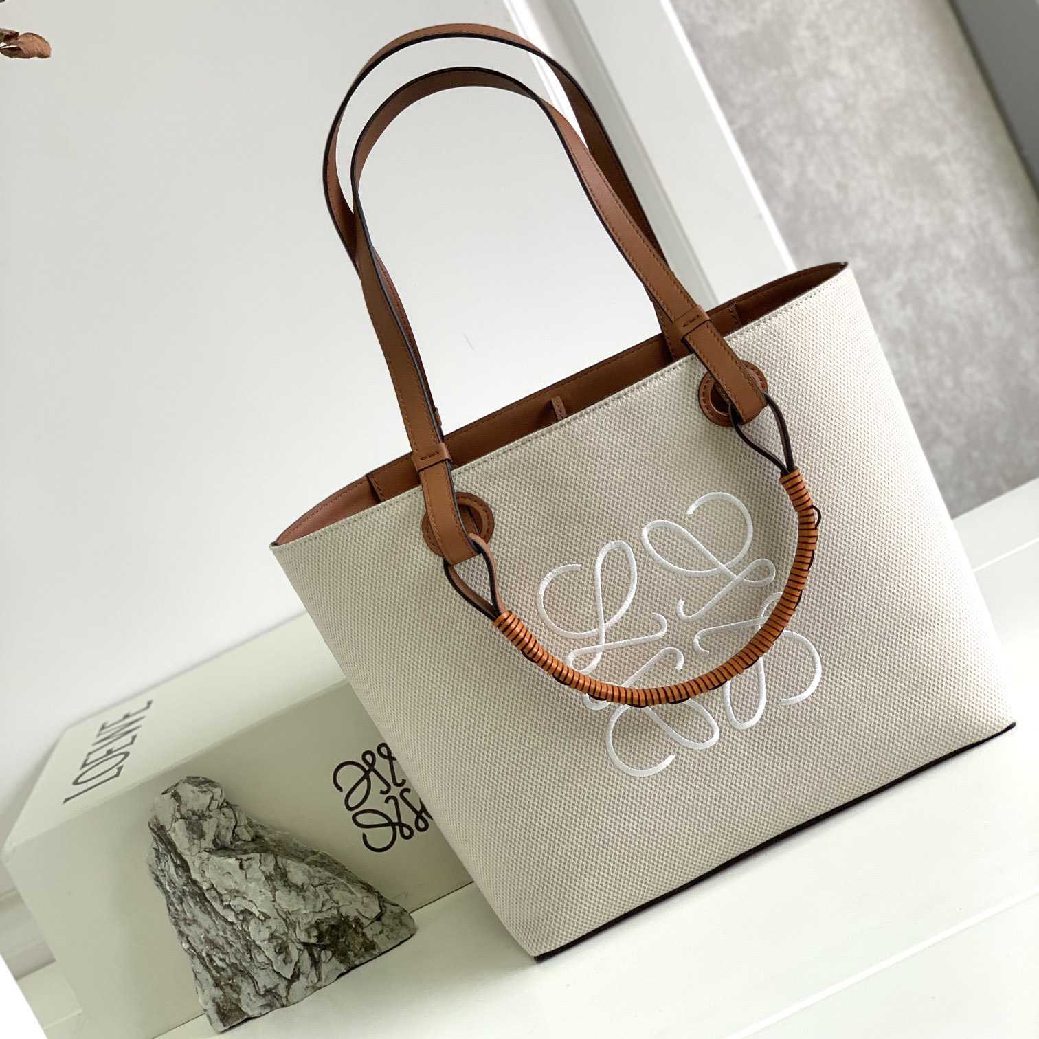 Loewe Small Anagram Tote Bag In Jacquard And Calfskin - DesignerGu
