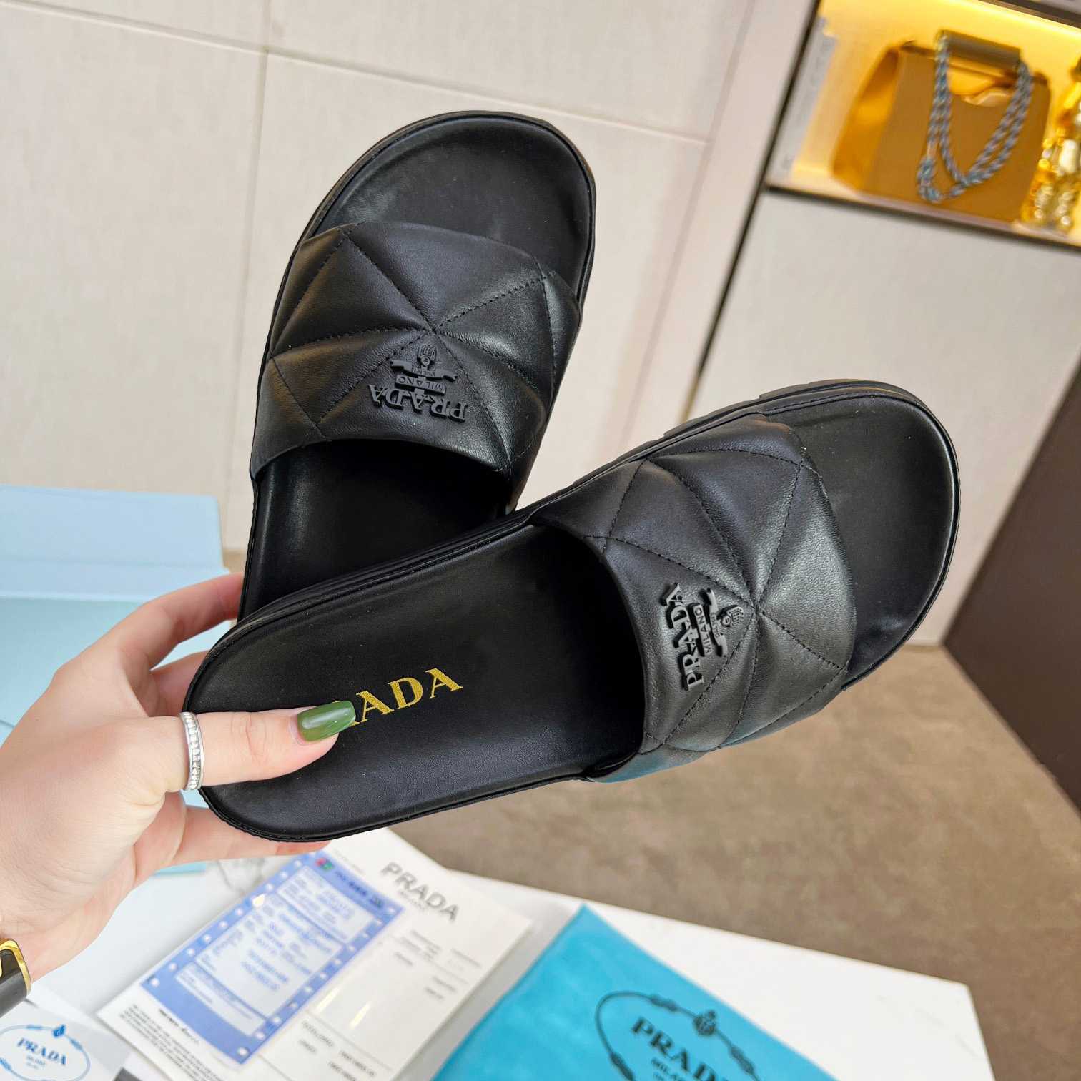 Prada Quilted Nappa Leather Slides - DesignerGu