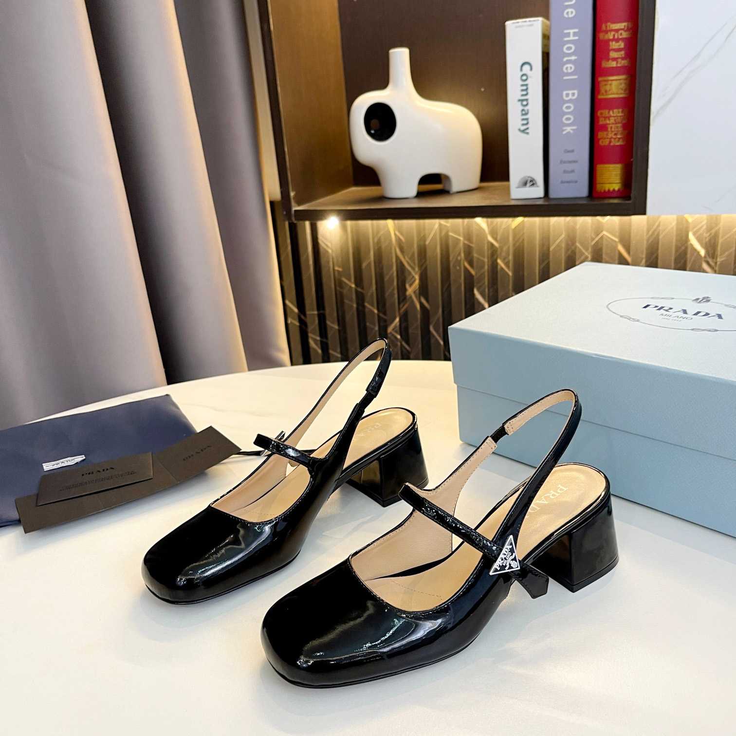 Prada Triangle Logo Leather Slingback Pumps - 