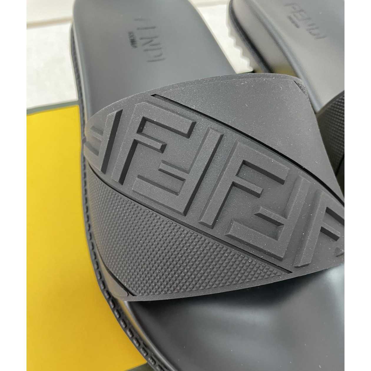 Fendi Black Rubber Footbed Slides - 