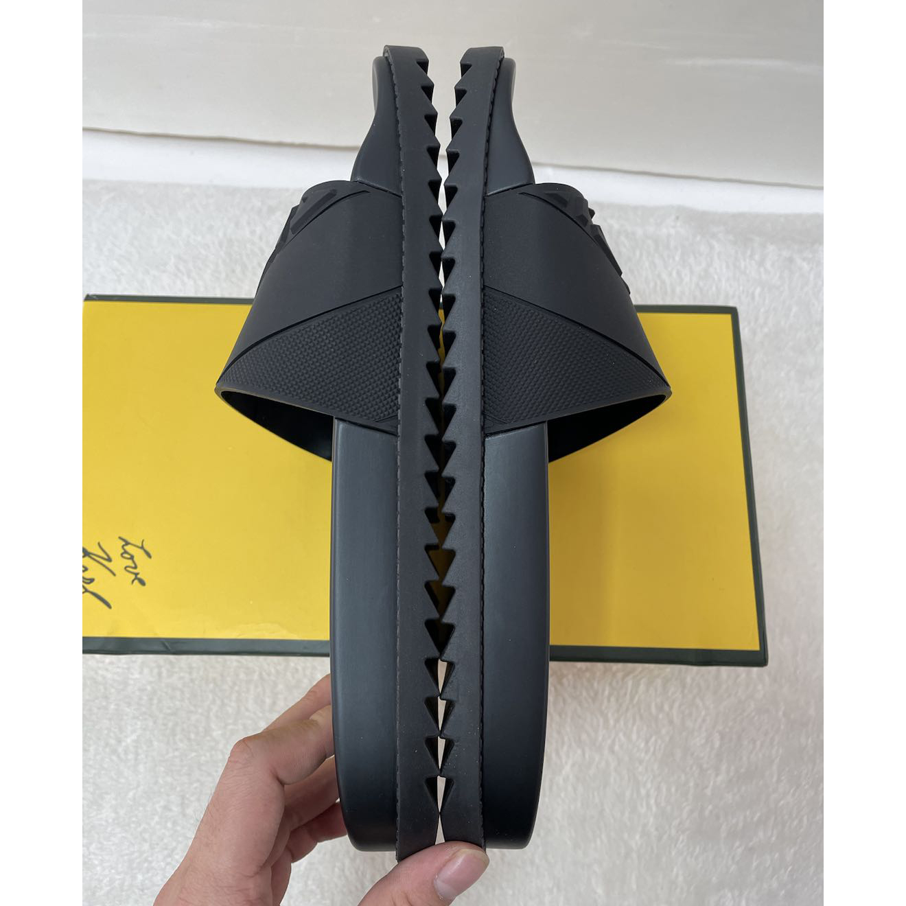 Fendi Black Rubber Footbed Slides - 