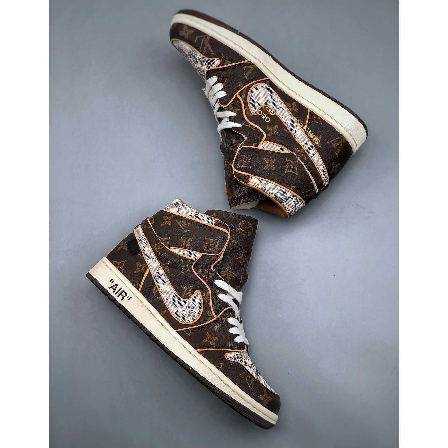 Louis Vuitton x Nike Air Jordan 1 Low OG Custom"Damier Azur/Brown/LV Monogram" Sneakers - 