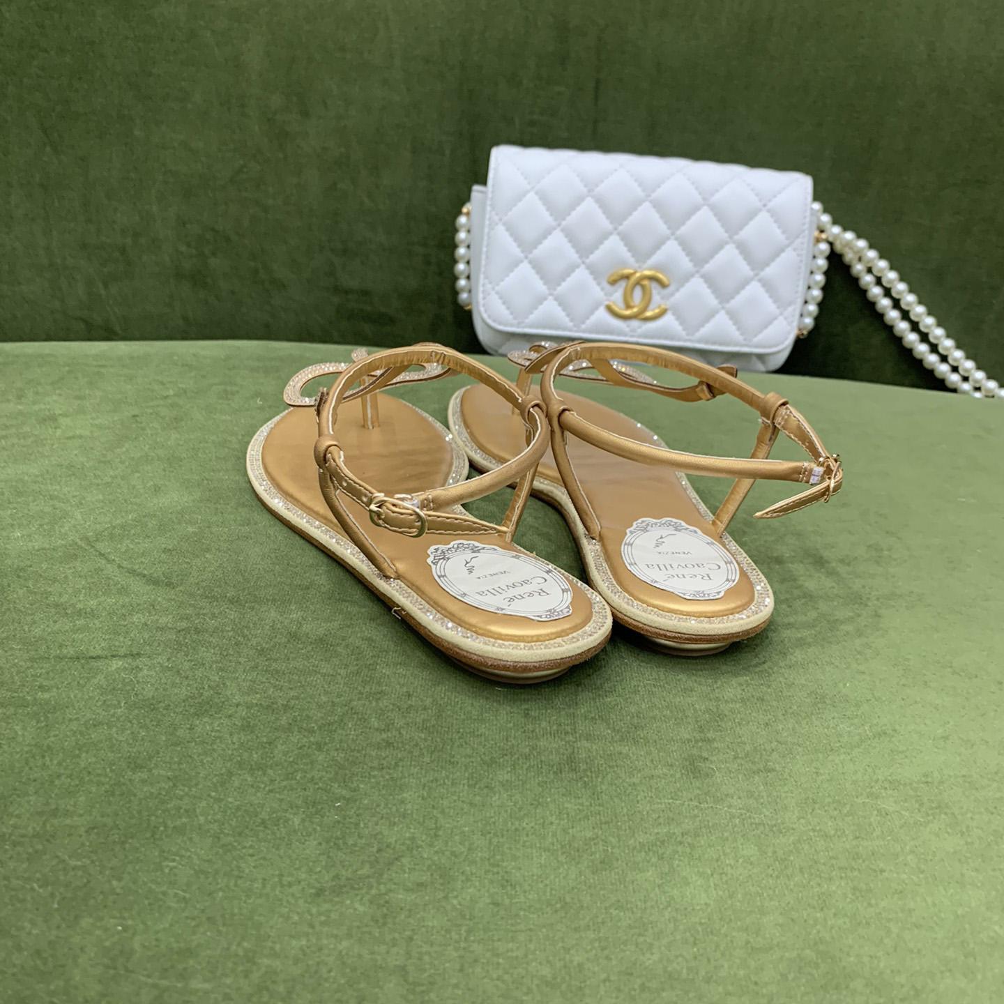 Rene Caovilla Snake Crystal Embellished Flat Sandals - 