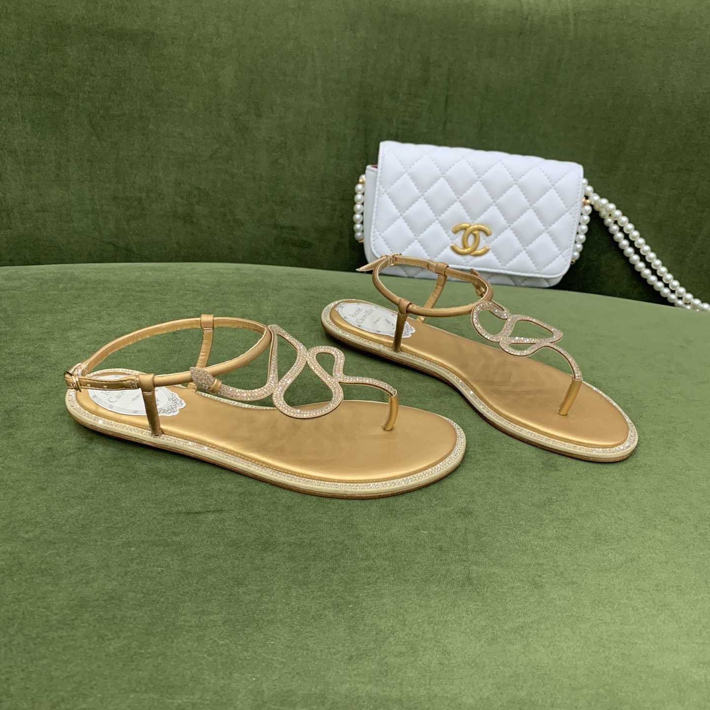 Rene Caovilla Snake Crystal Embellished Flat Sandals - 