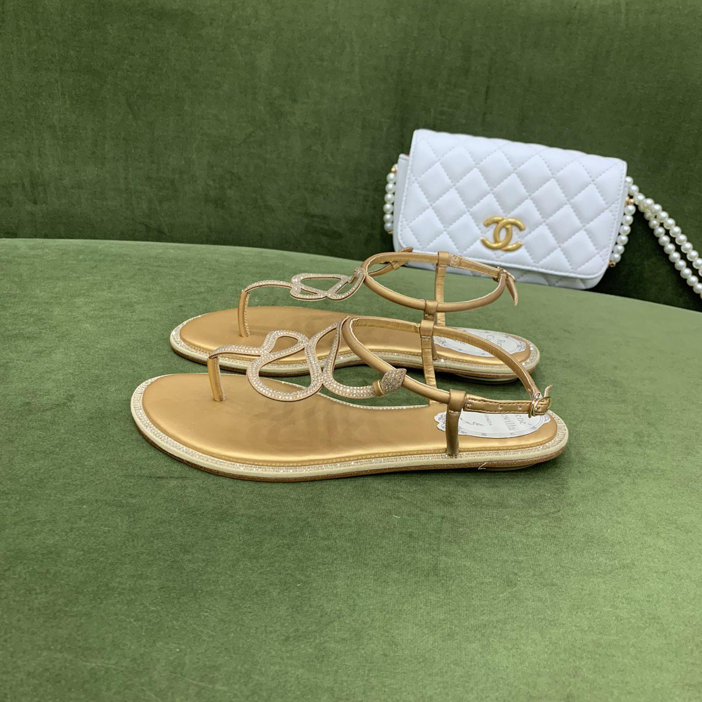 Rene Caovilla Snake Crystal Embellished Flat Sandals - 