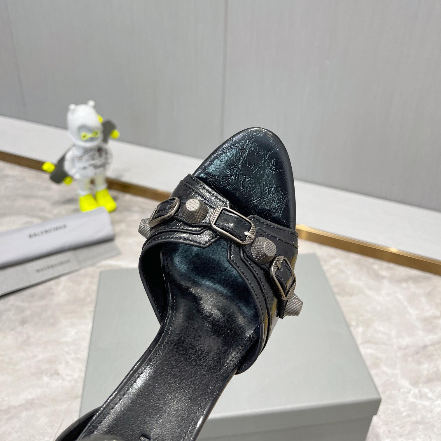 Balenciaga Cagole 110mm Sandal In Black Arena Lambskin - 
