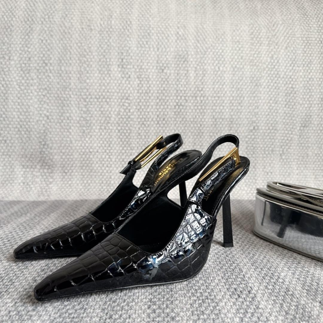 Saint Laurent Lee Slingback Pumps In Crocodile-embossed Leather   - DesignerGu